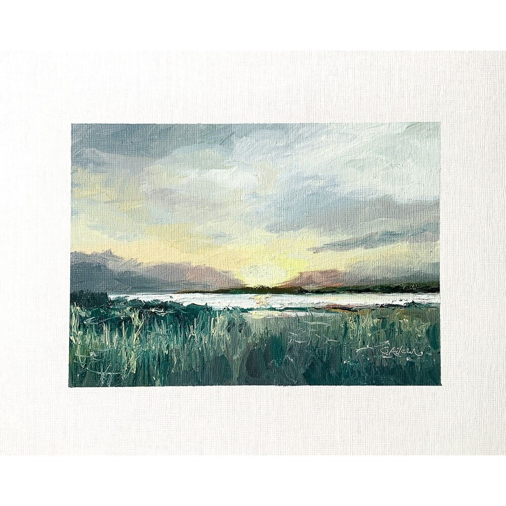 8x10 Original Oil Painting Green Marsh Lowcountry Sunset Impressionist Signed